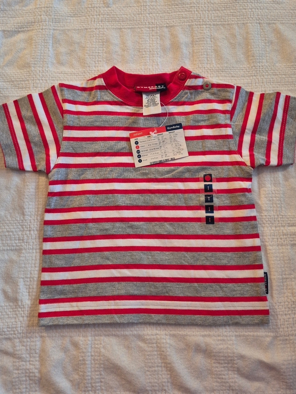 Gymboree 6-12 months Vintage Gym Sport red, gray white short sleeve shirt NWT